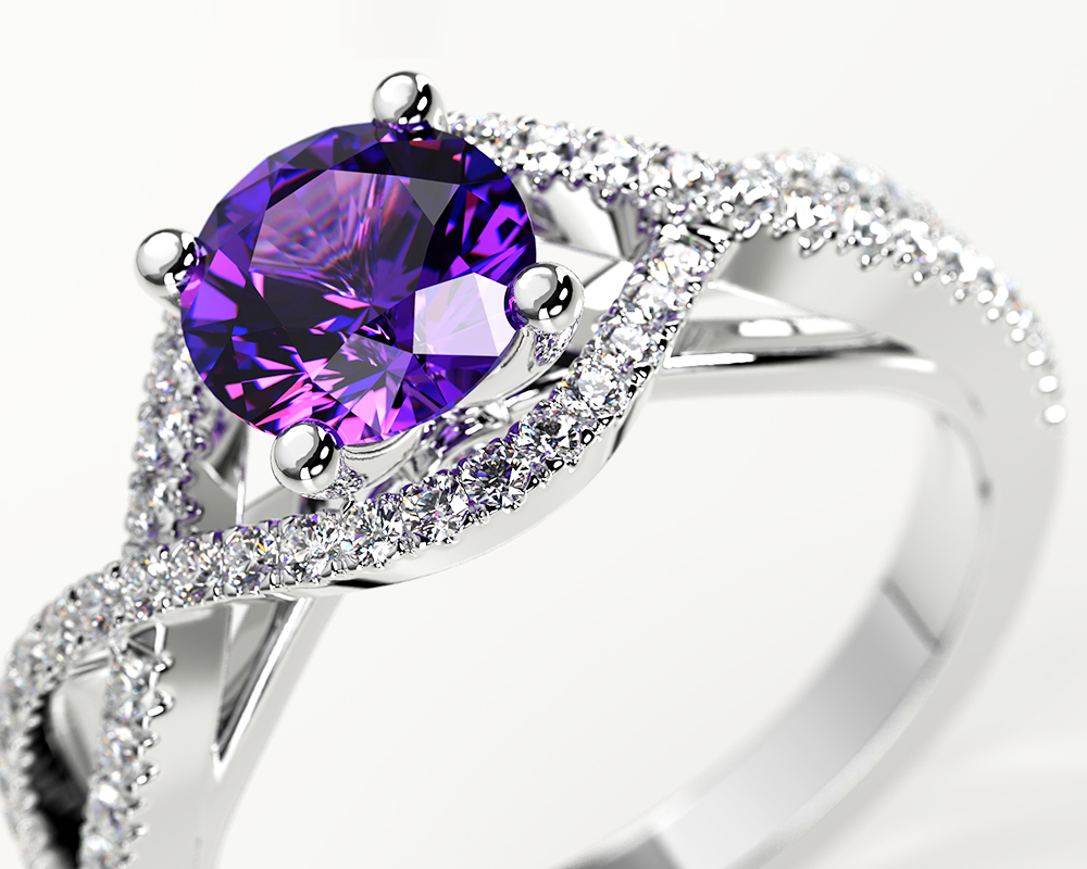 Amethyst solitaire gemstone criss cross engagement ring image