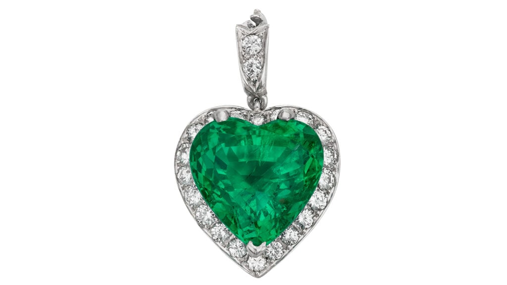 An emerald and diamond heart pendant that sold at Christie’s in March image