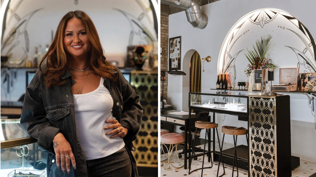 Viviana Langhoff, owner of Adornment + Theory. Right: Langhoff’s boutique in Chicago image