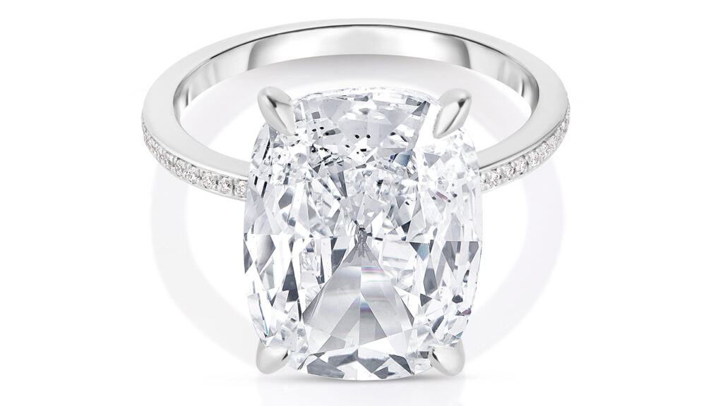 Cushion diamond ring by designer Douglas Elliott for New York retailer Marisa Perry image