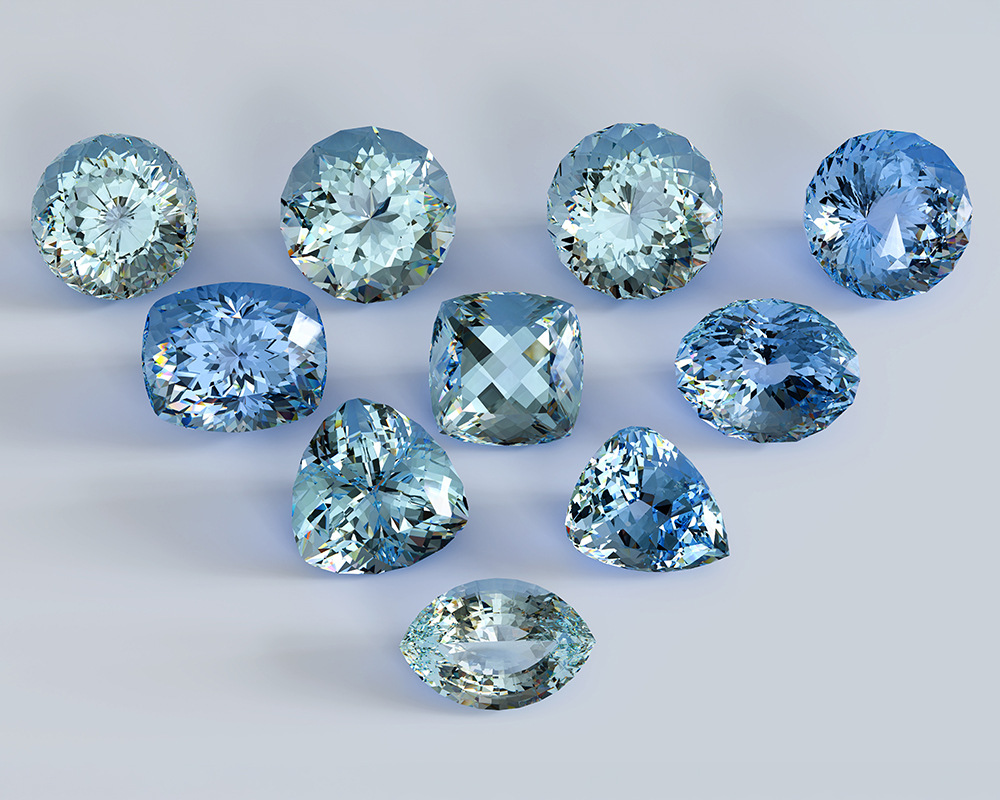Variety of loose aquamarine gemstones image