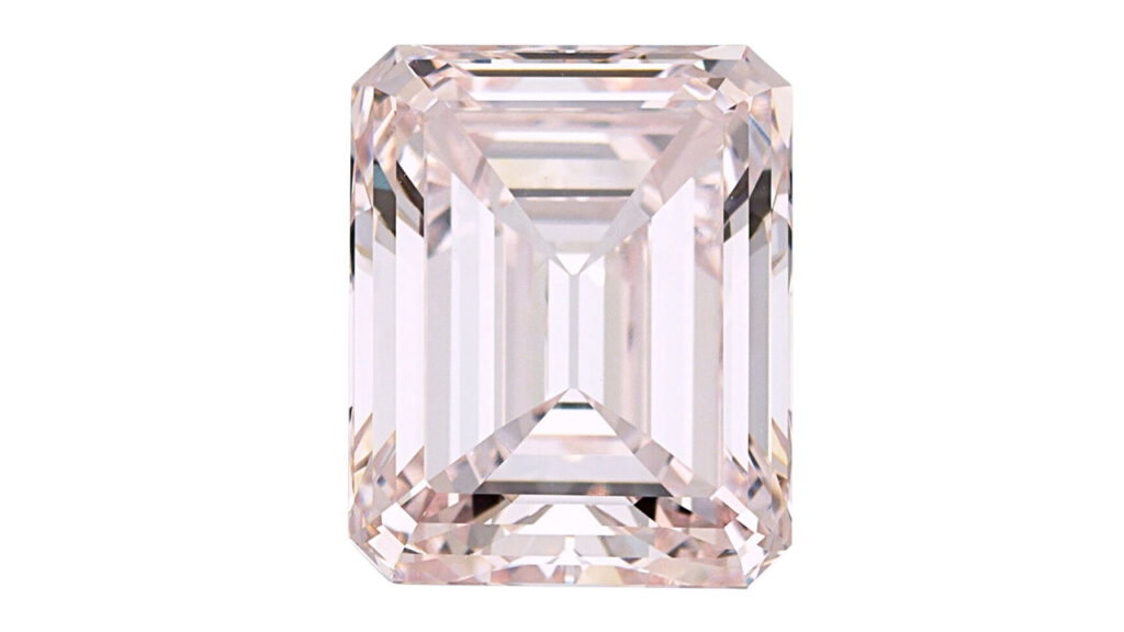 An unmounted emerald-cut, 4.93-carat, light-pink, VS1 diamond at Heritage Auctions image