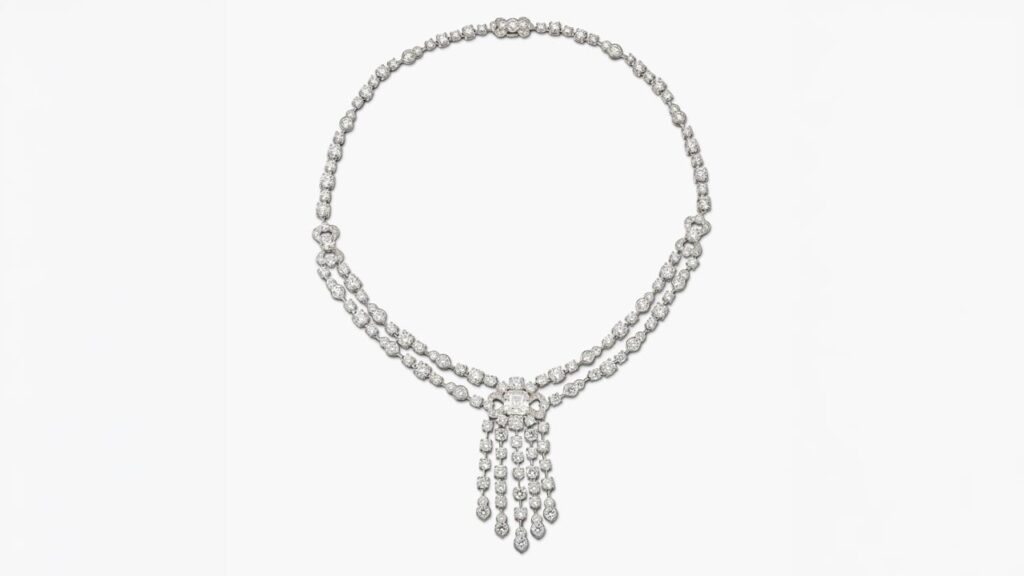A Graff necklace with a step-cut diamond center stone and brilliant-cut diamonds, for a total weight of 33 to 35 carats at Sotheby's image