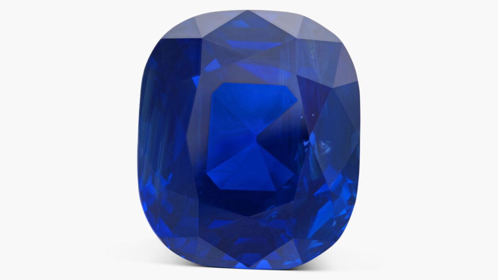 The Peacock of Ceylon is an unmounted cushion-shaped, 102.40-carat Ceylon sapphire at Sotheby's image