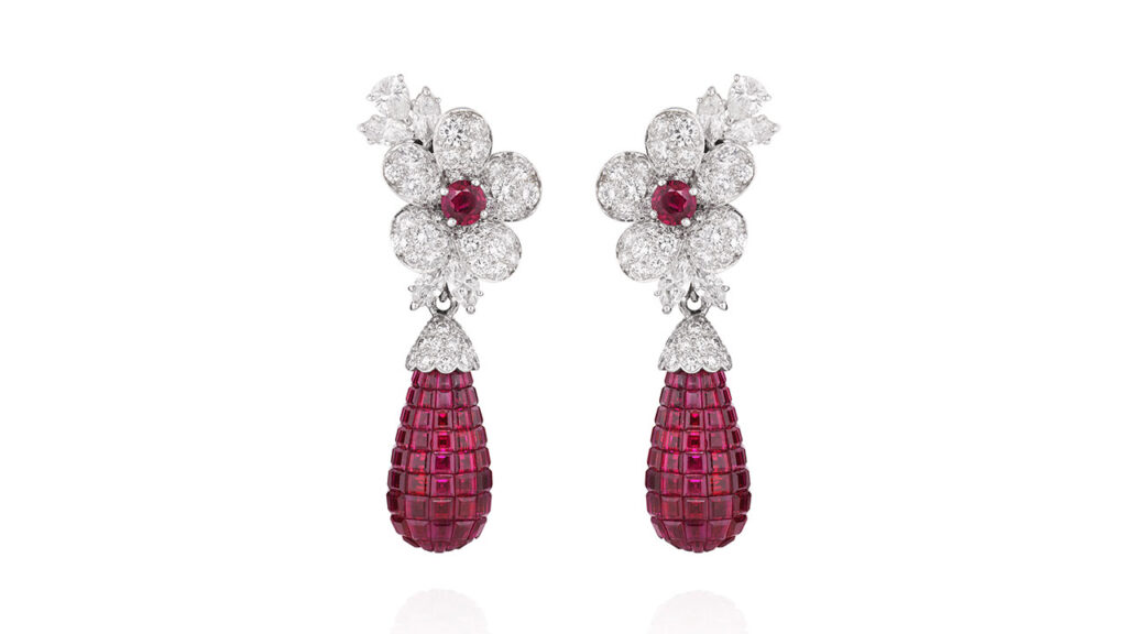 A pair of Van Cleef & Arpels earrings with rubies and diamonds at Philliips image