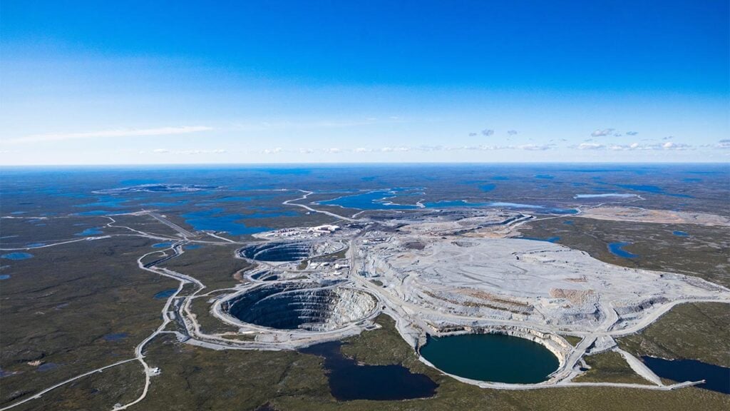 An aerial view of the Ekati mine from Burgundy Diamonds image
