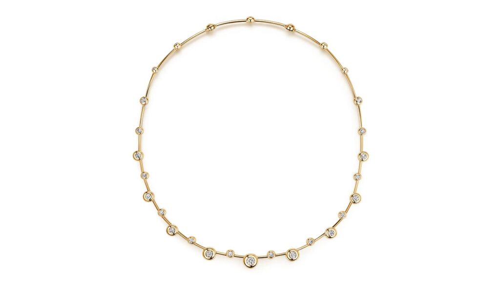 An 18-karat yellow gold floating necklace named Dream, bearing 4.1 carats of diamonds, Jewelers of America image