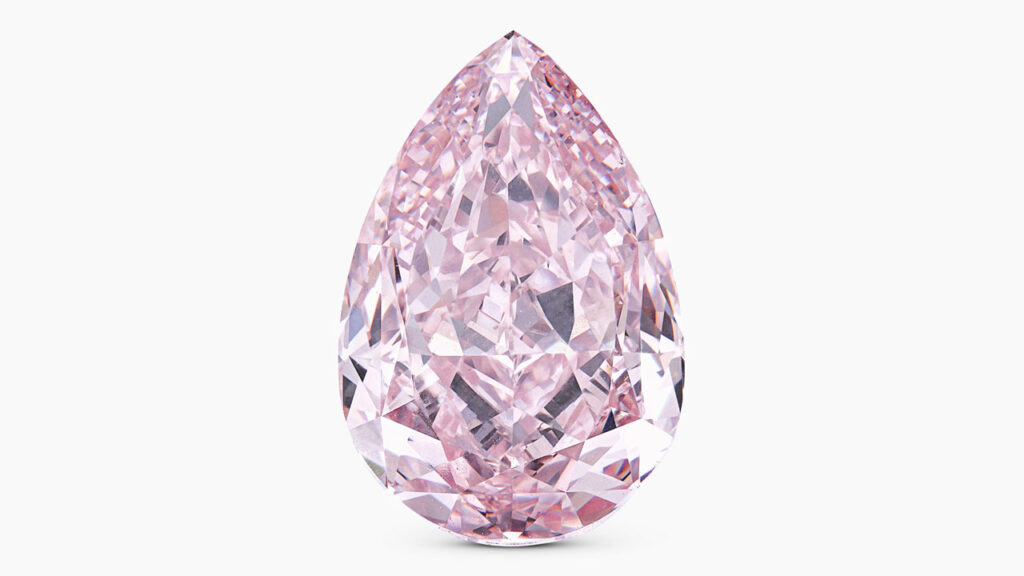 A ring with a pear modified brilliant-cut, 4.12-carat, fancy-pink, internally flawless diamond at Sotheby's image
