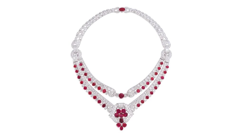 This Sterlé Art Deco ruby and diamond necklace can also be converted into a pair of bracelets at Bonhams image