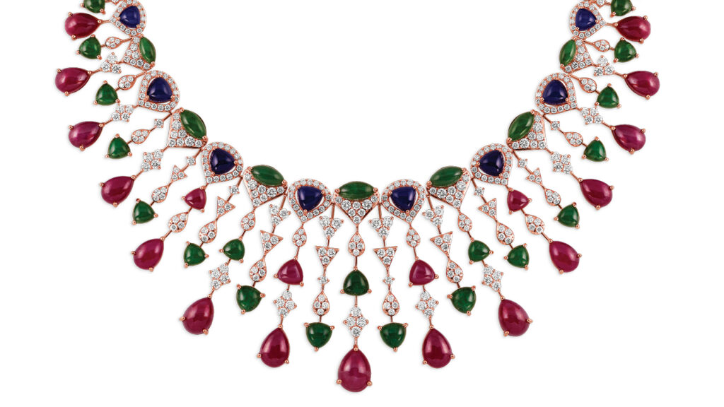 Devji Aurum ruby diamond sapphire and emerald necklace image