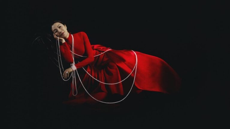 Actress Michelle Yeoh starring in the 1893 Mikimoto Time on a String campaign image