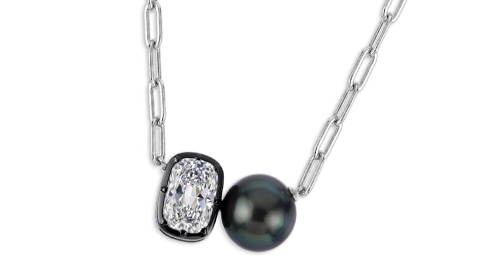 Imperial Pearl necklace in sterling silver with a Tahitian cultured pearl and a lab-grown diamond image