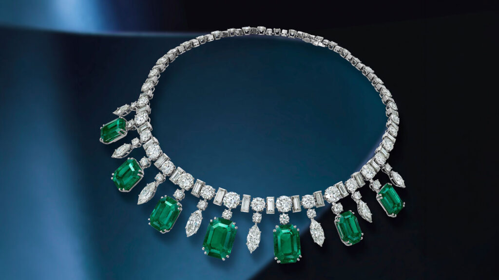 The emerald and diamond necklace that led the sale at Bonhams image