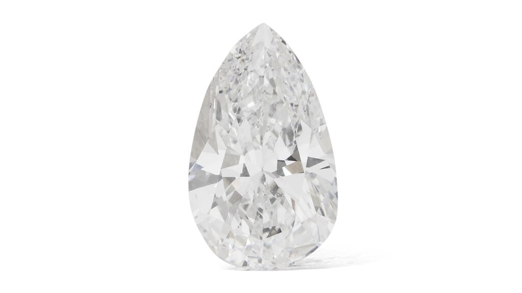 An unmounted pear brilliant-cut, 5.02-carat, D, internally flawless diamond at Christie's image
