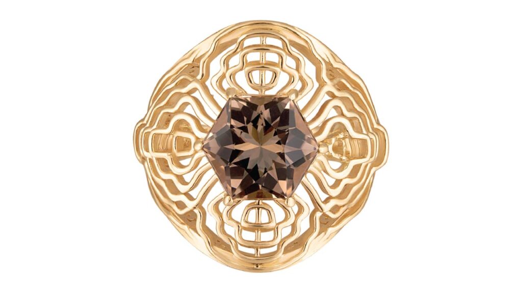 200Hz ring with a smoky quartz and diamonds in 14 karat gold image