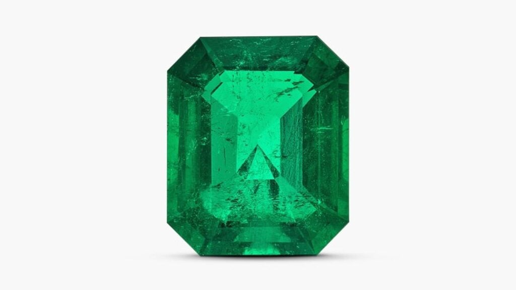 An unmounted emerald-cut, 5.64-carat Colombian emerald at Sotheby's image