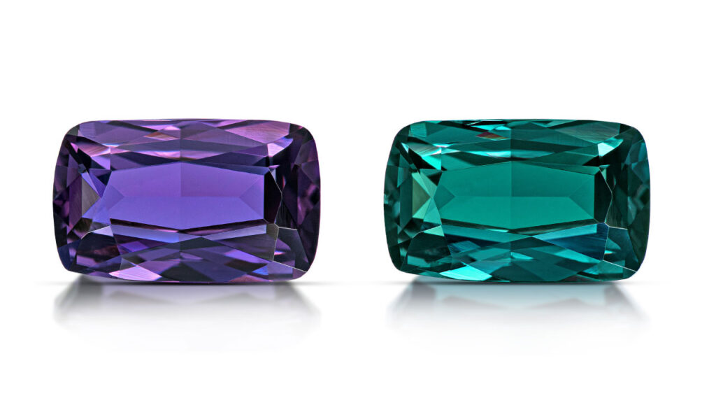 A cushion-cut, 1.41-carat color-change garnet image