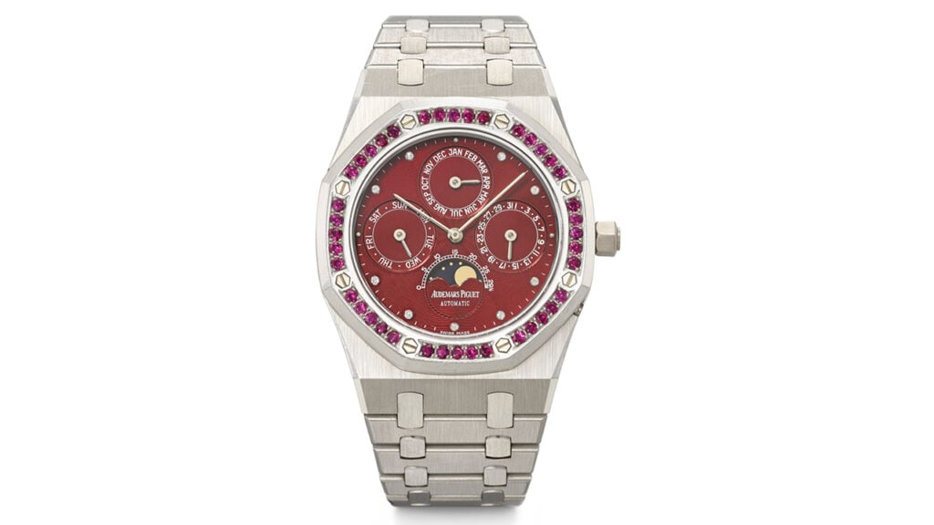 A diamond and ruby Audemars Piguet automatic perpetual calendar wristwatch that sold in November 2025 for CHF 673,100 ($838,312) image