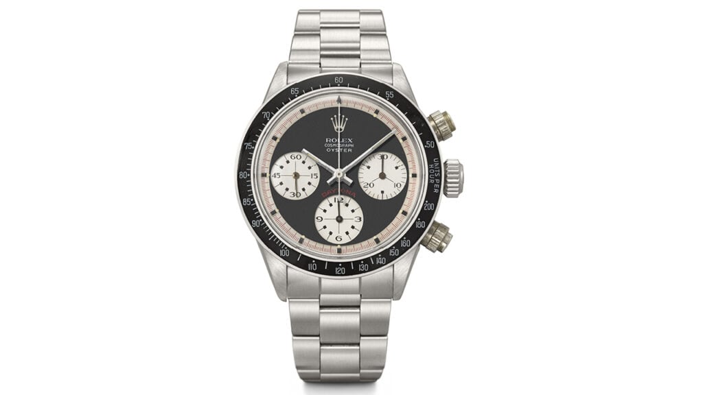 A Rolex Paul Newman Daytona Ref. 6263 chronograph wristwatch that sold in June 2022 for $693,000 image