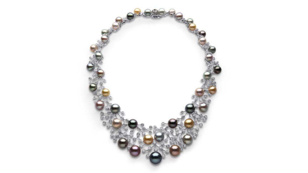 Necklace with diamonds and South Sea, Tahitian and Chinese freshwater cultured pearls image