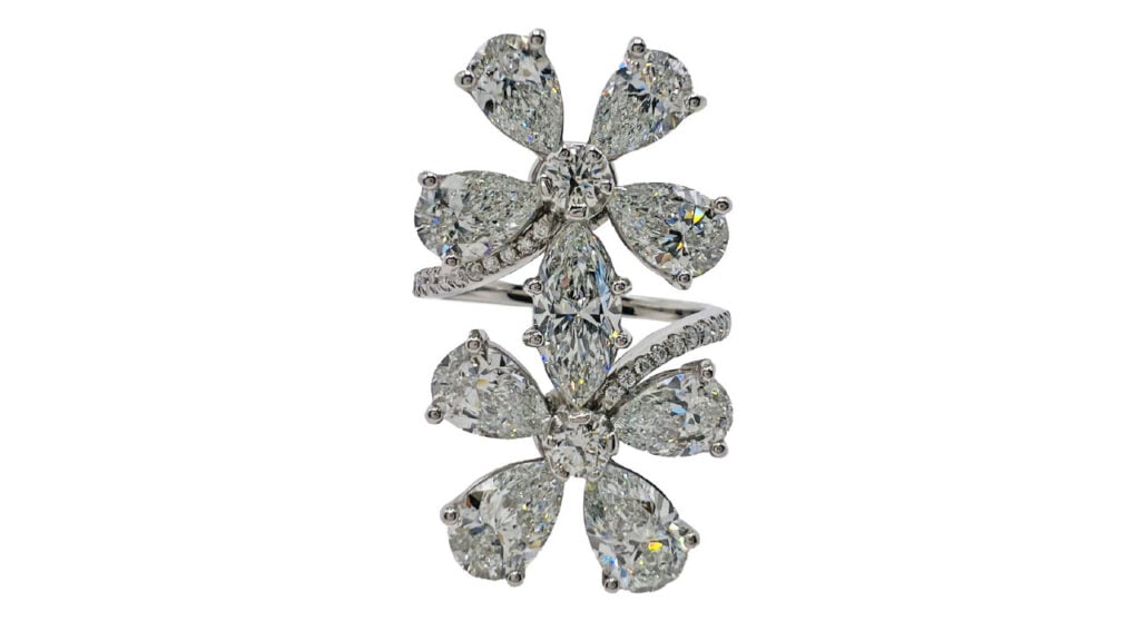 Sasha Primak platinum ring featuring pear and marquise diamonds from the Calibrated Ordering Platform image