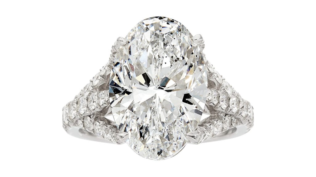 This ring features an oval-shaped, 7.02-carat, D, SI1 diamond, with full-cut diamonds along the band at Heritage Auctions image