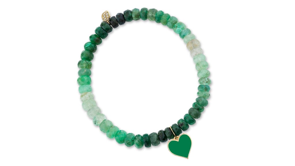 Sydney Evan bracelet with faceted, shaded emerald beads and a gold and emerald enamel heart image