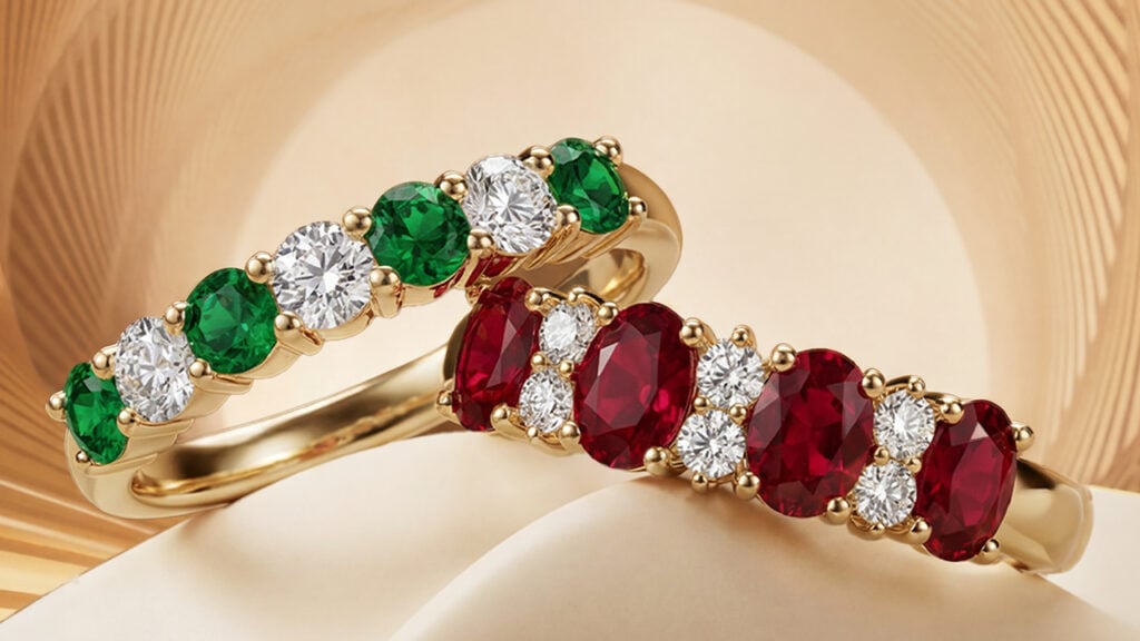 Emerald and ruby rings with diamonds image