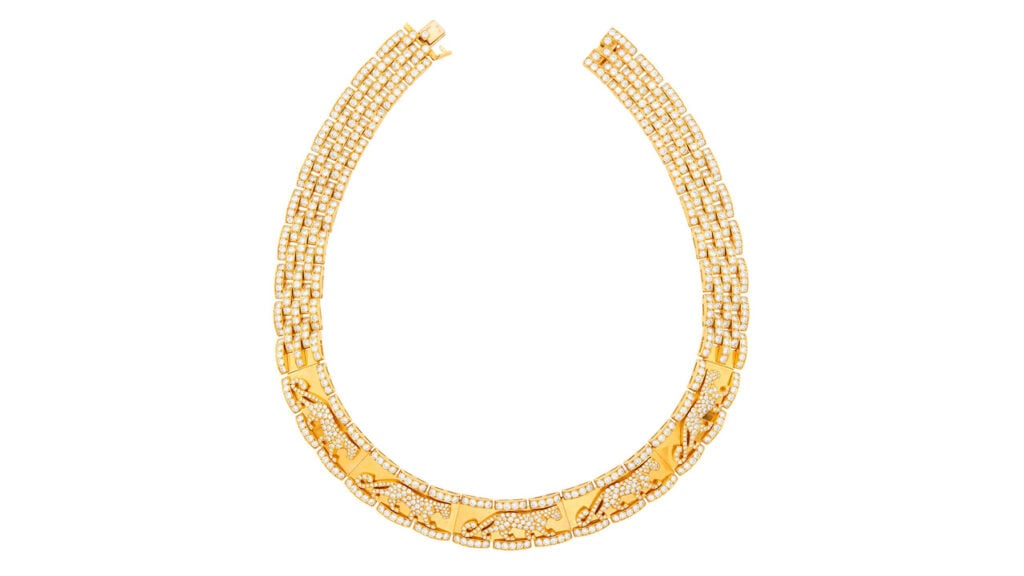 This Cartier gold and diamond Mahango Panthère necklace features more than 500 round diamonds weighing approximately 30 carats at Doyle image