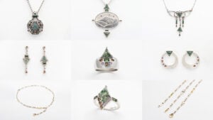 The MJSA jewelry pieces featured in Cutting Toward Change by Columbia Gem House image
