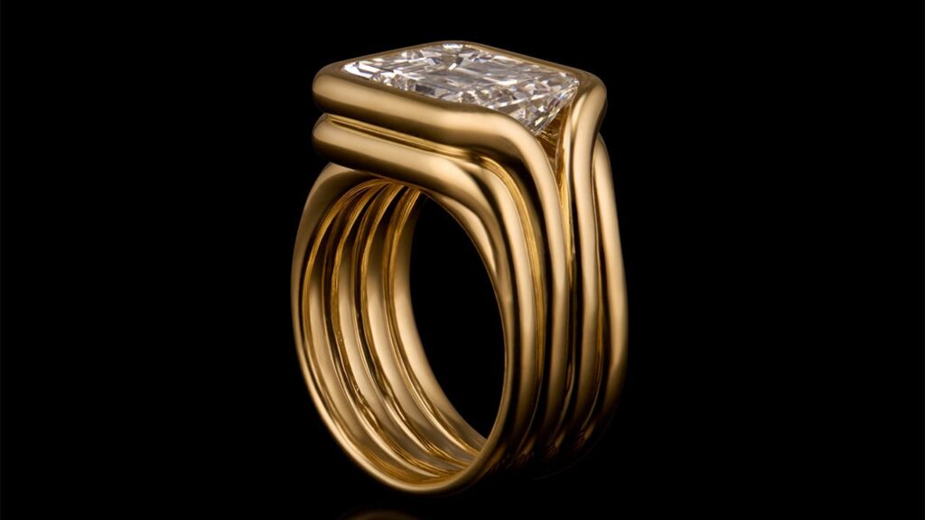 Gold and diamond Double Contour ring image