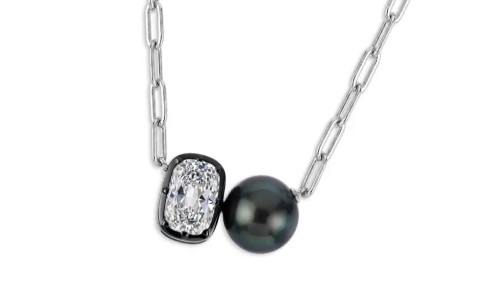 Imperial Pearl necklace in sterling silver with a Tahitian cultured pearl and a lab-grown diamond image