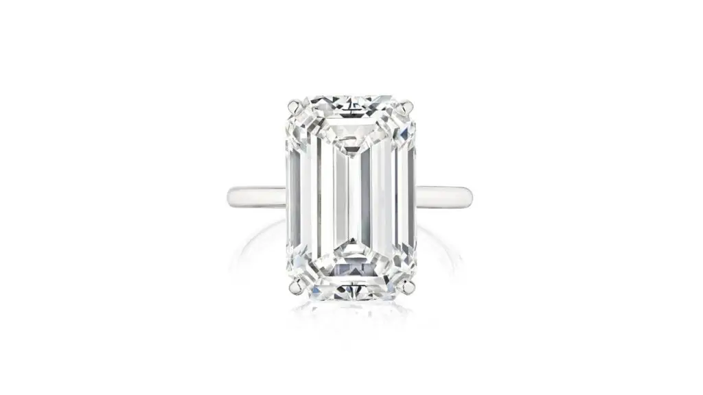 This Tiffany & Co. ring with an emerald-cut, 10.08-carat, D-color, internally flawless diamond at Bonhams image