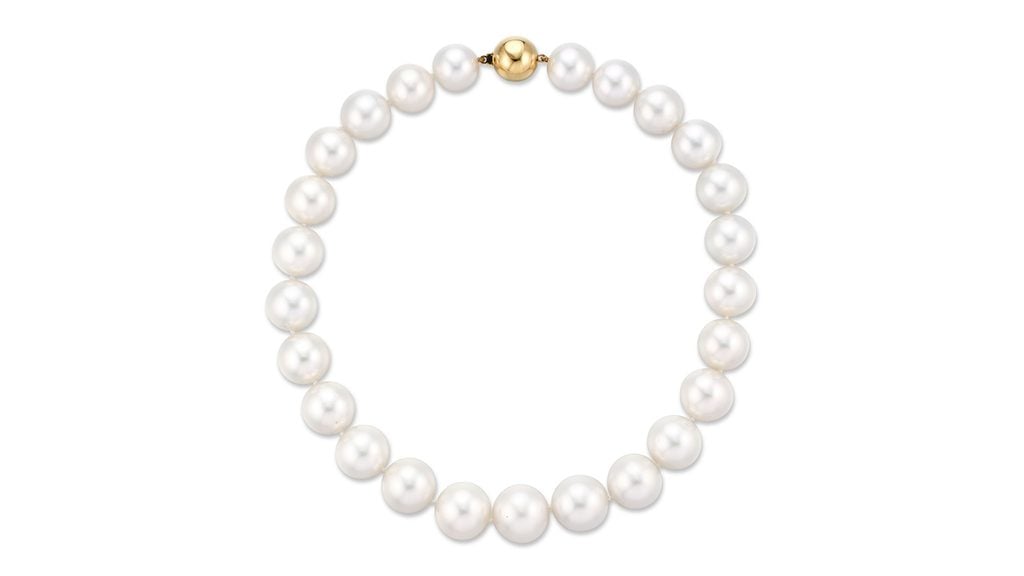 This necklace comprises 25 cultured pearls of white body color, with soft rosé and silver overtones at Bonhams image
