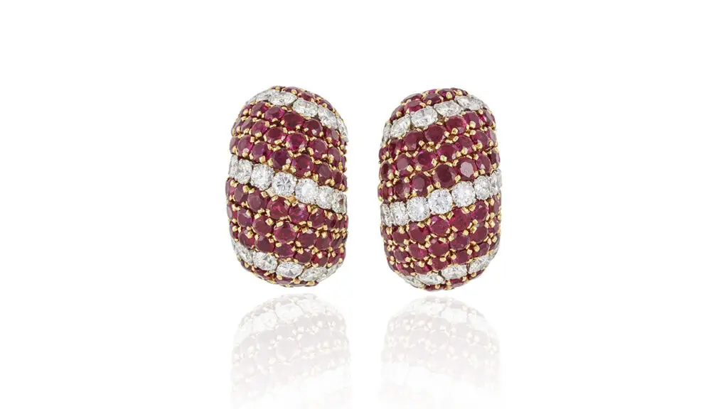 These Van Cleef & Arpels ear clips feature circular-cut rubies and brilliant-cut diamonds at Bonhams image