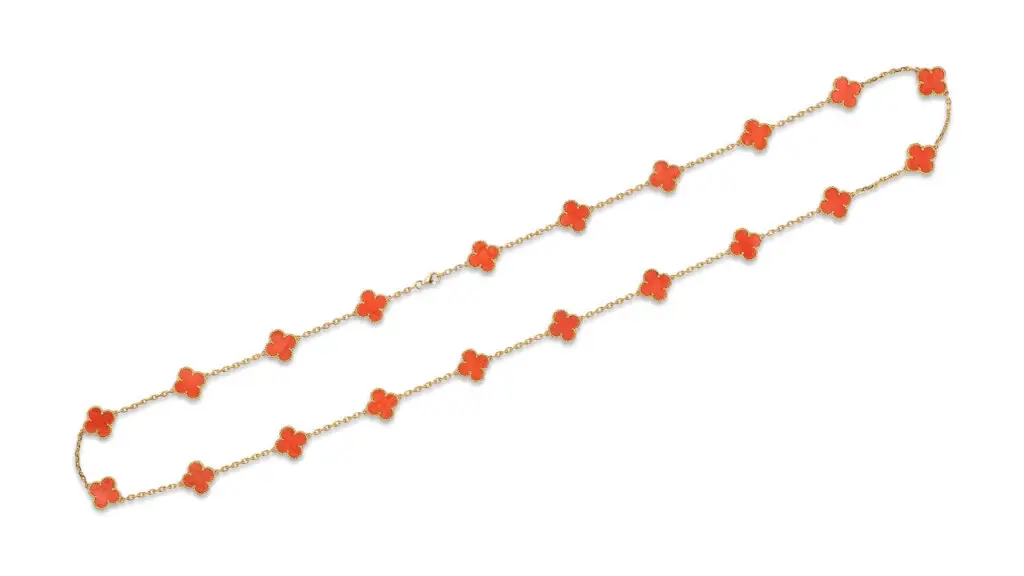 A Van Cleef & Arpels piece, a necklace designed with 20 coral quatrefoil motifs at Bonhams image