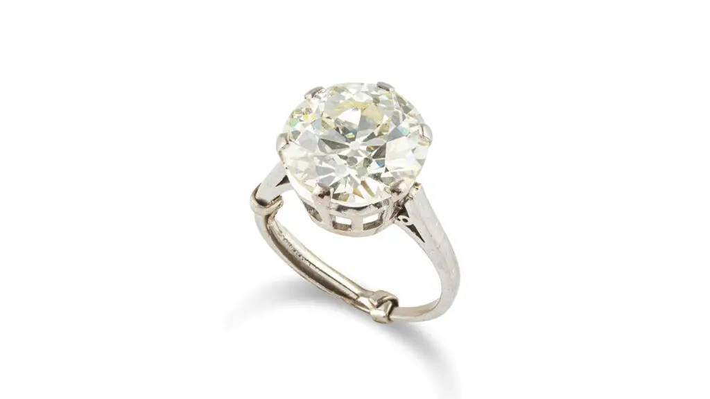 This ring bears an old brilliant-cut, 6.41-carat, N to R, SI1 diamond at Bonhams image
