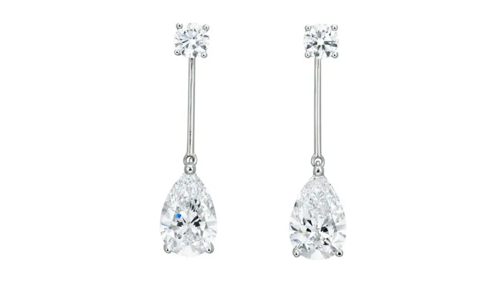A pair of earrings featuring pear-brilliant-cut, D, VVS1 diamonds weighing 3.28 and 3.25 carats at Christie's image