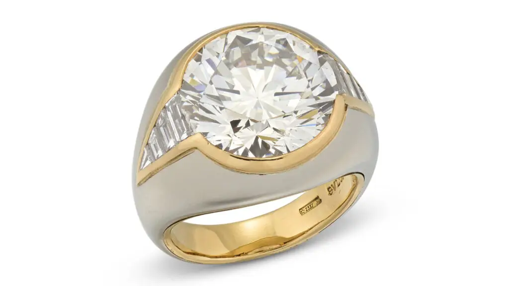 A Bulgari ring with circular-, trilliant- and baguette-cut diamonds at Christie's image