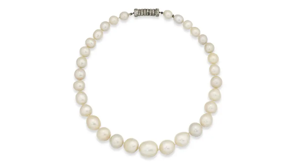 A necklace bearing 31 natural pearls and single-cut diamonds at Christie's image