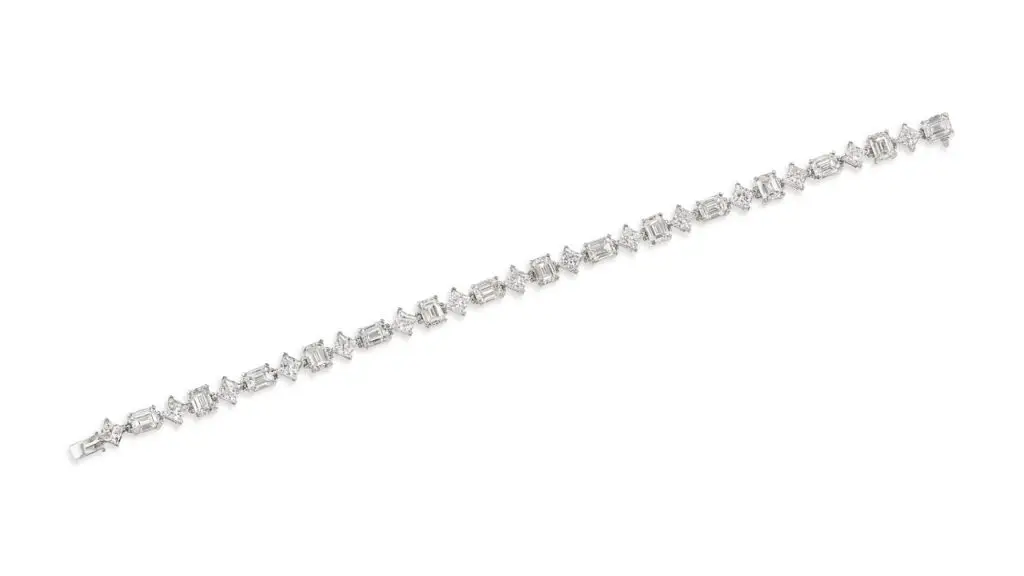 This bracelet contains 24 square emerald-cut diamonds of 2 to 2.06 carats, G to I color and internally flawless to VS2 clarity at Christie's image