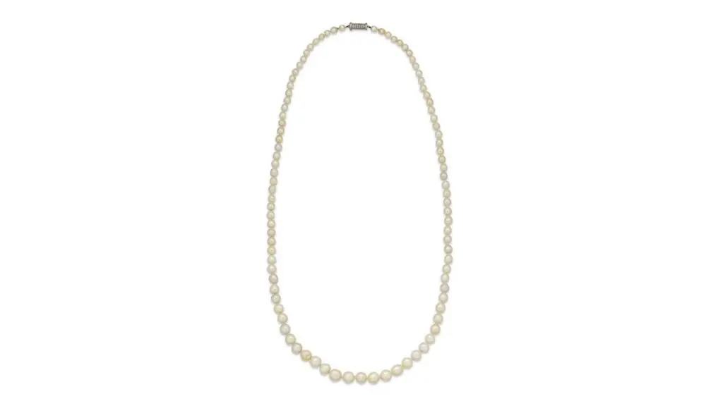 Some 94 near round and oval-shaped natural pearls make up this necklace, created around 1915 at Christie's image