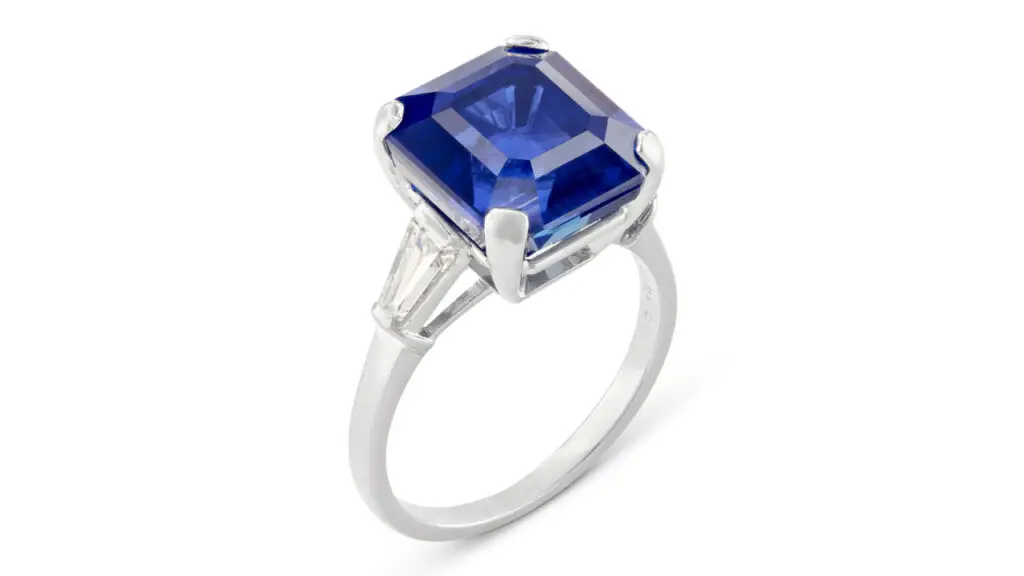 This Bulgari ring, contains an octagonal, 9.82-carat Kashmir sapphire and diamonds at Christie's image