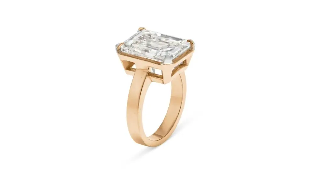 Ring set with an emerald-cut, 10.69-carat, J, VS2-clarity diamond at Christie's image