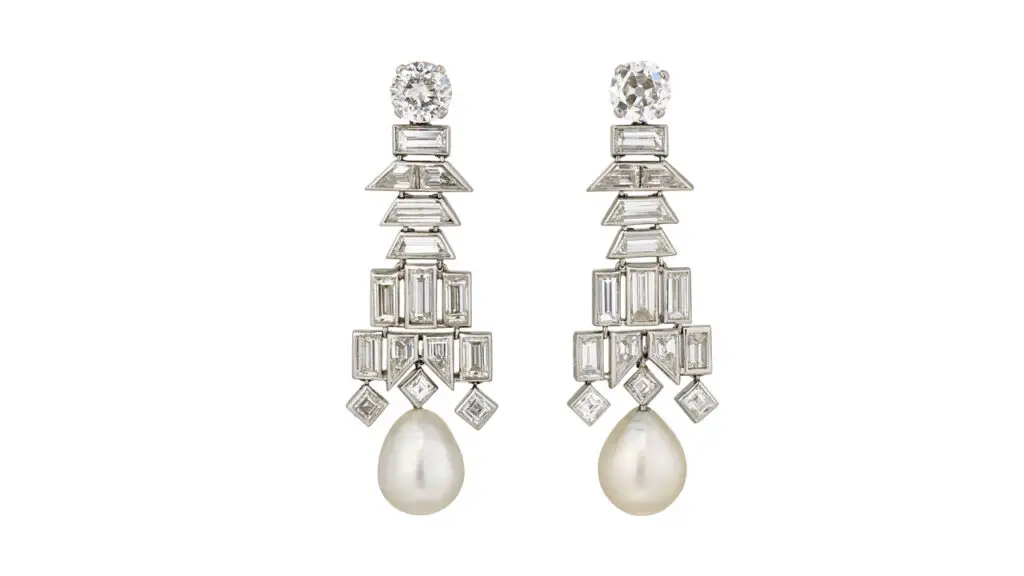 Art Deco natural pearl and diamond earrings at Christie's image