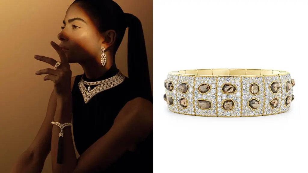 A suite of brown diamond jewelry and a brown diamond bracelet from De Beers Forces of Nature high jewelry collection image