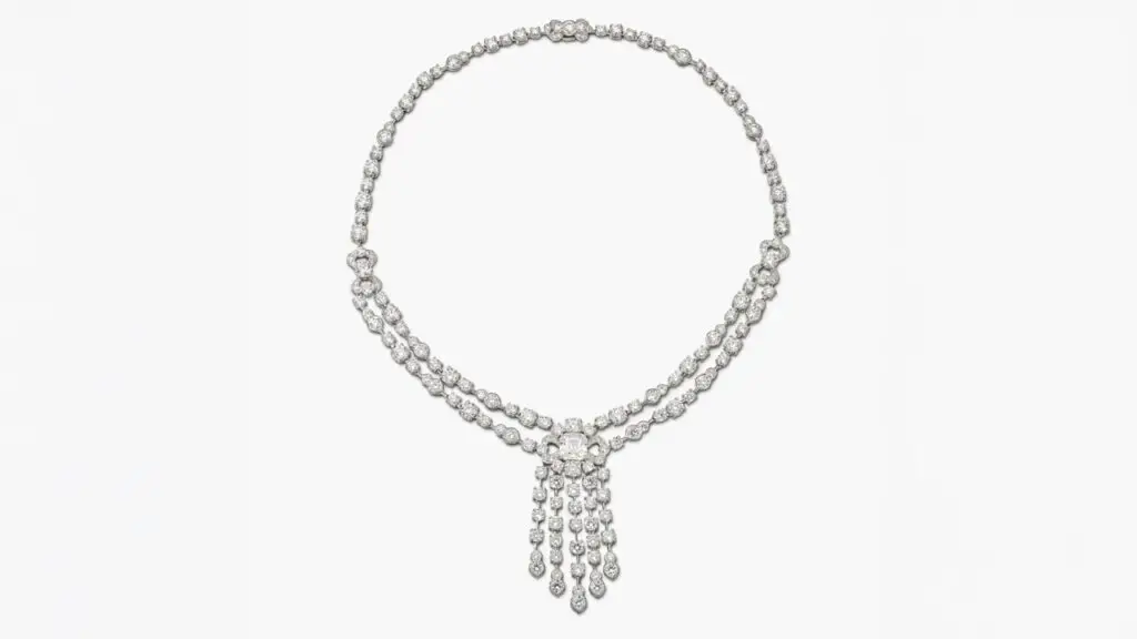 A Graff necklace with a step-cut diamond center stone and brilliant-cut diamonds, for a total weight of 33 to 35 carats at Sotheby's image