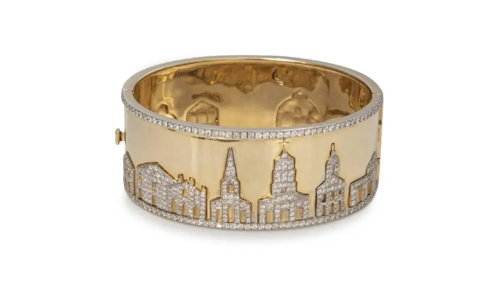 A gold bangle from Croghan’s with the Charleston skyline in diamonds image