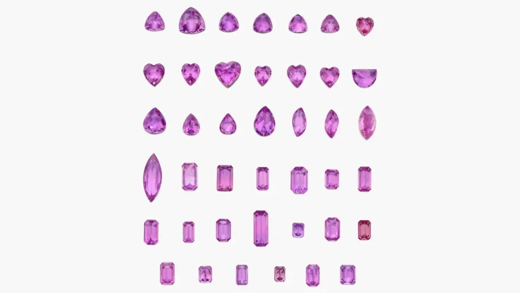 A collection of 41 pink sapphires of various shapes and sizes with a total weight of 52.62 carats. Some of the gems are of Madagascan origin at Sotheby's image