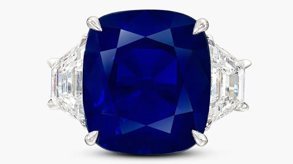 A Ronald Abram cushion-shaped, 15.33-carat Kashmir sapphire and diamond ring at Sotheby's image